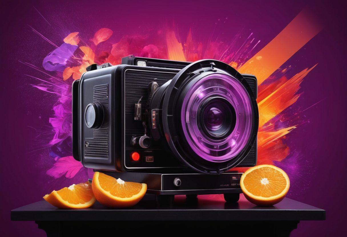 A captivatingly vibrant collage representing the world of adult films, featuring elements like a vintage film projector, a modern tablet displaying interactive scenes, and an array of diverse individuals enjoying various cinematic experiences. The background should be a dynamic blend of colors symbolizing passion and excitement. Incorporate symbols of technology and streaming, like wifi signals or play buttons, to convey modernity. intriguing and edgy. bold colors. digital art.